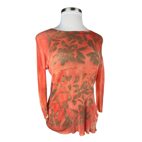 Marika Charles Orange Floral Semi Sheer Long Sleeve Top Women's Size 3 or Large? - Picture 2 of 11